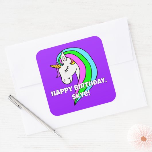 Rainbow Unicorn Vierkante Sticker (Envelop)