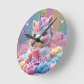 Rainbow Unicorn Wall Clock – Bewerkbare naam Ronde Klok (Hoek)