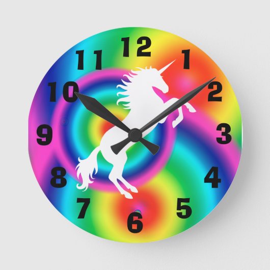 Rainbow Unicorn Wall Clock Ronde Klok (Voorkant)