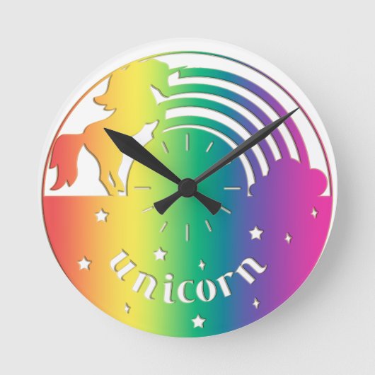 Rainbow Unicorn Wall Clock Ronde Klok (Voorkant)