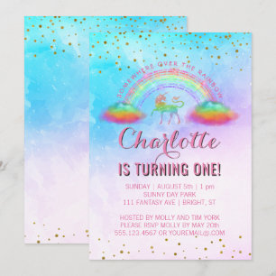 Rainbow Unicorn Waterverf 1e verjaardagsfeest Kaart