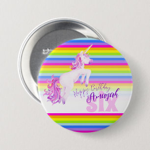 Rainbow unicorn waterverf art. 6 ronde button 7,6 cm