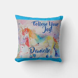 Rainbow Unicorn Waterverf Childs Name Cushion Kussen