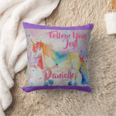 Rainbow Unicorn Waterverf Childs Name Cushion Kussen (Deken)