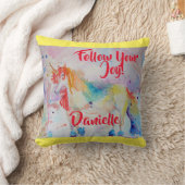 Rainbow Unicorn Waterverf Childs Name Cushion Kussen (Deken)