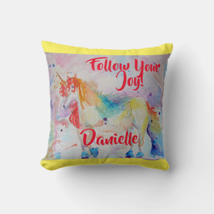 Rainbow Unicorn Waterverf Childs Name Cushion Kussen