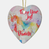 Rainbow Unicorn Waterverf Childs Name Decoration Keramisch Ornament (Links)