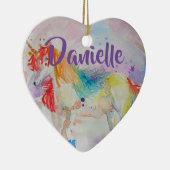 Rainbow Unicorn Waterverf Childs Name Decoration Keramisch Ornament (Rechts)