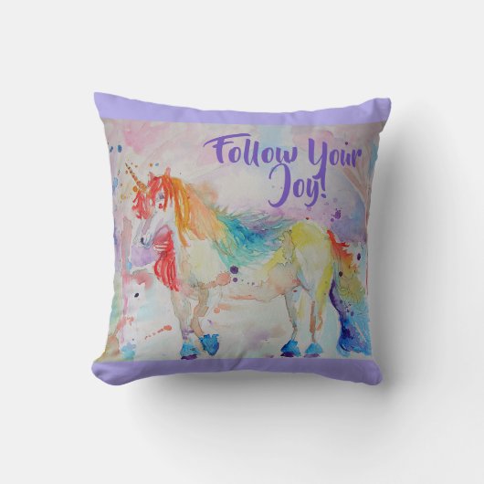 Rainbow Unicorn Waterverf Cushion Kussen (Voorkant)