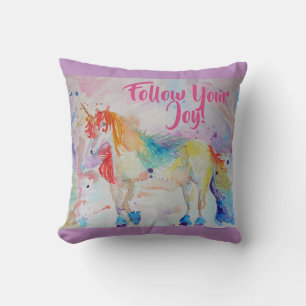Rainbow Unicorn Waterverf Cushion Kussen