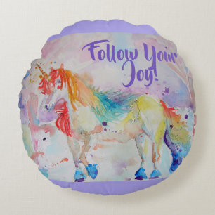 Rainbow Unicorn Waterverf Cushion Rond Kussen