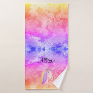 Rainbow Unicorn Waterverf Girls gepersonaliseerd Badhanddoek