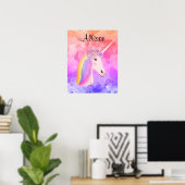 Rainbow Unicorn Waterverf Girls gepersonaliseerd Poster (Thuiskantoor)
