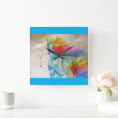 Rainbow Unicorn Waterverf Girls Nursery Clock Vierkante Klok (Huis)