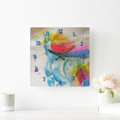 Rainbow Unicorn Waterverf Girls Nursery Clock Vierkante Klok (Huis)
