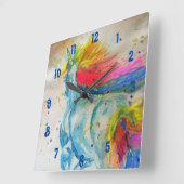 Rainbow Unicorn Waterverf Girls Nursery Clock Vierkante Klok (Hoek)
