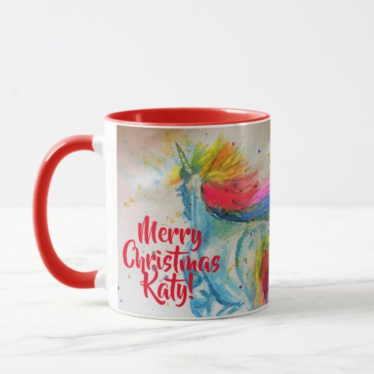 Rainbow Unicorn Waterverf kerstschilderende Mok (Links)