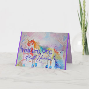 Rainbow Unicorn Waterverf kunst schattige verjaard Kaart