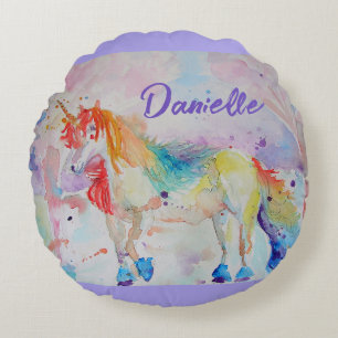 Rainbow Unicorn Waterverf Meisjes Naam Kussen