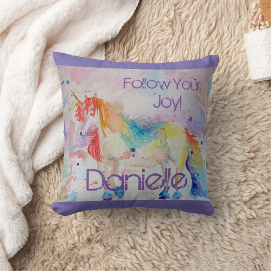 Rainbow Unicorn Waterverf Paarse Cute Kinder Kussen (Deken)