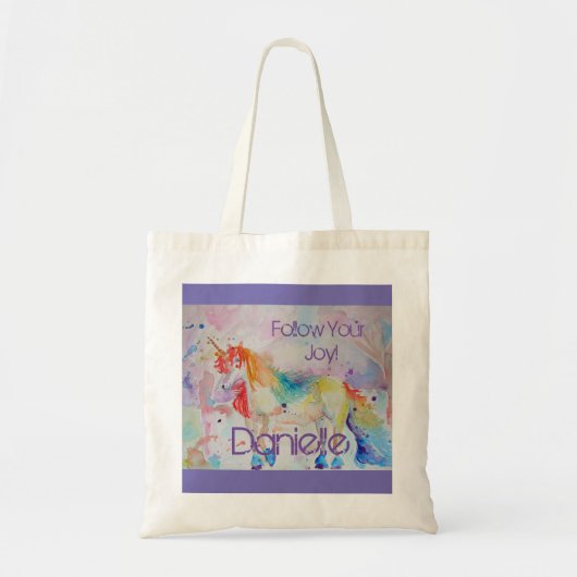 Rainbow Unicorn Waterverf Paarse Cute Kinder Tote Bag (Voorkant)