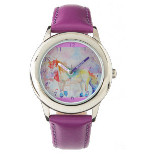 Rainbow Unicorn Waterverf Paarse Girls Love Watch Horloge
