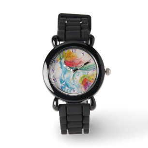 Rainbow Unicorn Waterverf Paarse meisjes Horloge