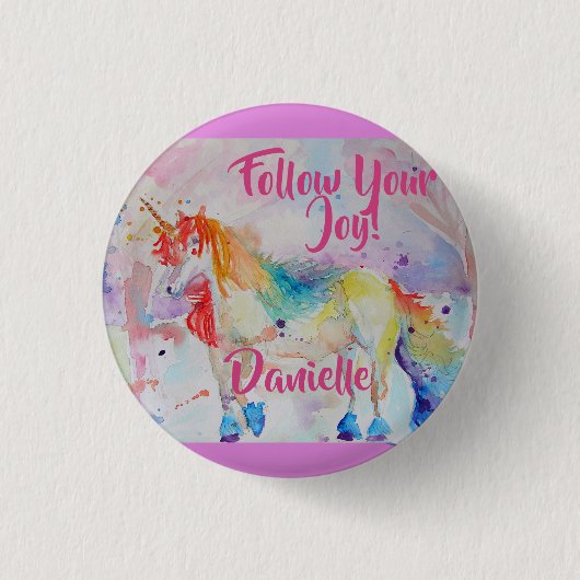 Rainbow Unicorn Waterverf Pink Badge Ronde Button 3,2 Cm (Voorkant)