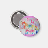 Rainbow Unicorn Waterverf Pink Magnet (Voorkant / Achterkant)