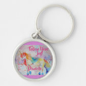 Rainbow Unicorn Waterverf Roze Key Ring Sleutelhanger (Voorkant)