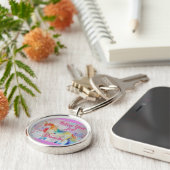 Rainbow Unicorn Waterverf Roze Key Ring Sleutelhanger (Zijkant)