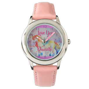 Rainbow Unicorn Waterverf Roze meisjes Horloge