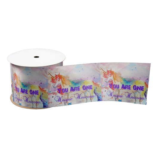 Rainbow Unicorn Waterverf Schilderen Satin Ribbon Satijnen Lint (Spoel)