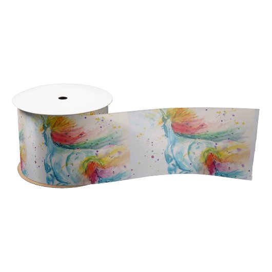 Rainbow Unicorn Waterverf Schilderen Satin Ribbon Satijnen Lint (Spoel)