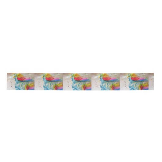 Rainbow Unicorn Waterverf Schilderen Satin Ribbon Satijnen Lint (Voorkant)