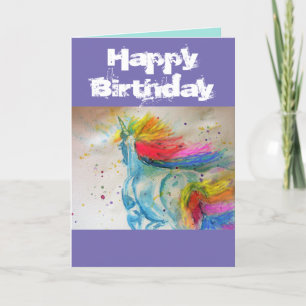 Rainbow Unicorn Waterverf Whimsical art Card Kaart