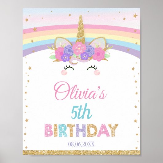 Rainbow Unicorn Welkomstteken Birthday Party Decor Poster (Voorkant)
