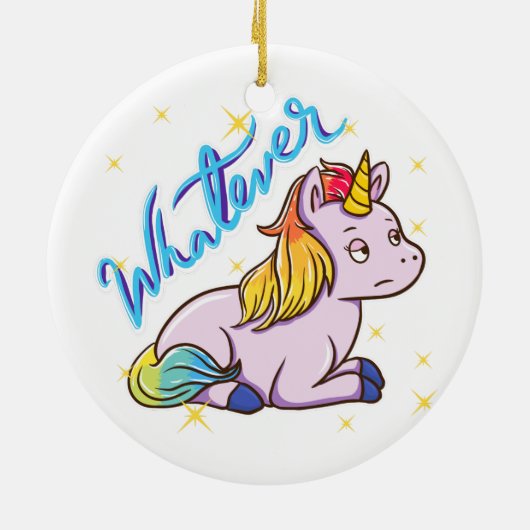 Rainbow Unicorn What Holiday Keramisch Ornament (Achterkant)