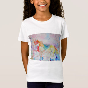 Rainbow Unicorn Whimsical Waterverf Girls T Shirt