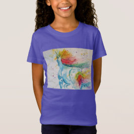 Rainbow Unicorn Whimsical Waterverf Girls T Shirt