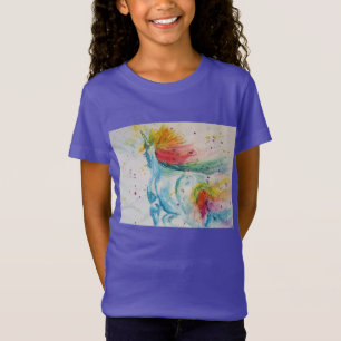 Rainbow Unicorn Whimsical Waterverf Girls T Shirt
