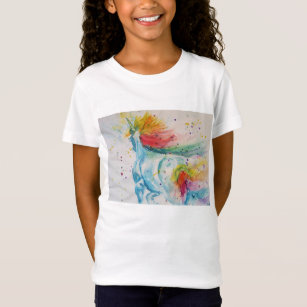 Rainbow Unicorn Whimsical Waterverf Girls T Shirt