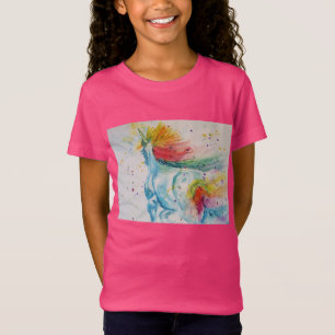 Rainbow Unicorn Whimsical Waterverf Girls T Shirt
