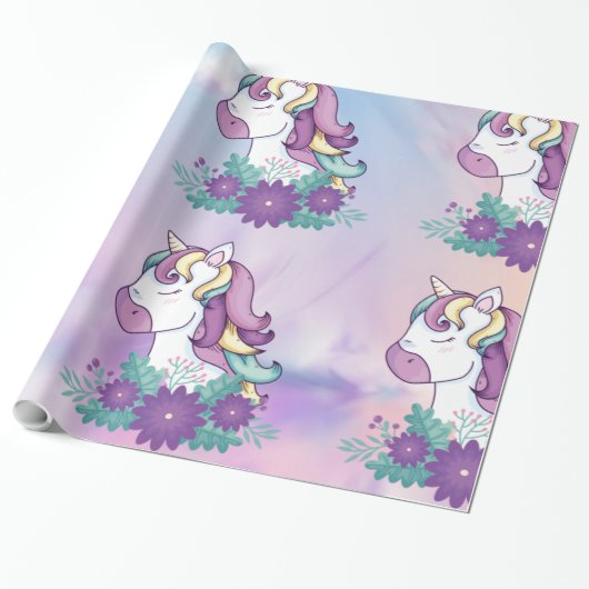 Rainbow Unicorn Wrapping Paper Cadeaupapier (Uitgerold)