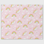 Rainbow Unicorn Wrapping Paper (gepersonaliseerd)  Cadeaupapier (Vlak)