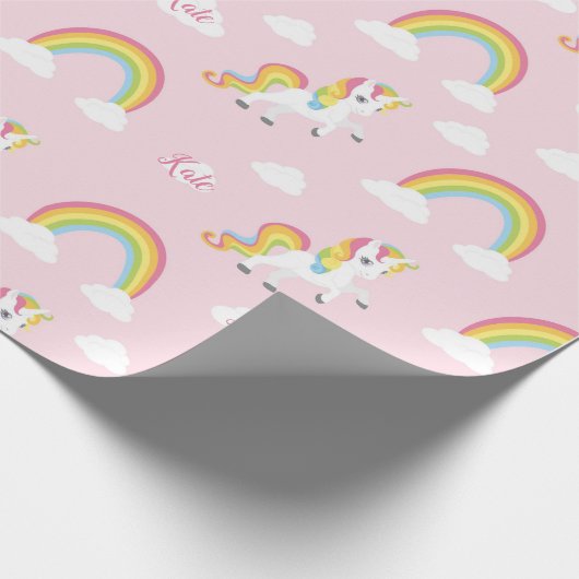 Rainbow Unicorn Wrapping Paper (gepersonaliseerd) Cadeaupapier (Hoek)