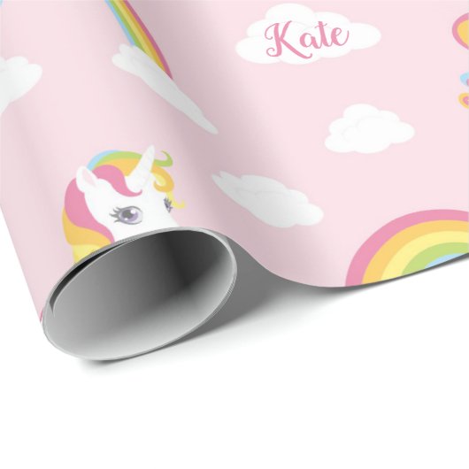 Rainbow Unicorn Wrapping Paper (gepersonaliseerd) Cadeaupapier (Rol Hoek)