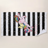 Rainbow Unicorn, zwart, gepersonaliseerd Strandlaken (Voorkant)