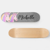 Rainbow Unicorns Girly Silver Glitter Persoonlijk Persoonlijk Skateboard (Horizontaal)