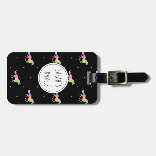 Rainbow Unicorns & Gold Stars Pattern Bagagelabel (Voorkant horizontaal)